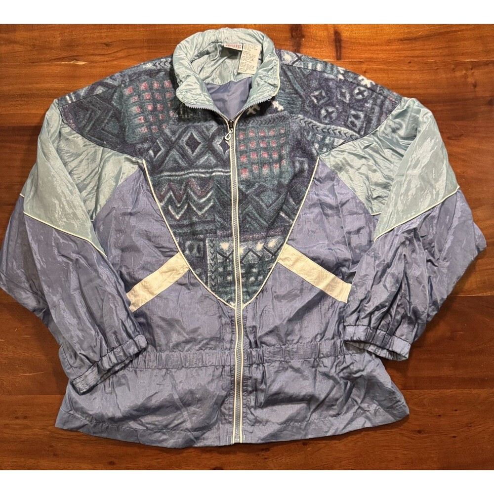 Vtg 90s Athletic Works Geometric Windbreaker Jacket Womens Large Colorblock Rare